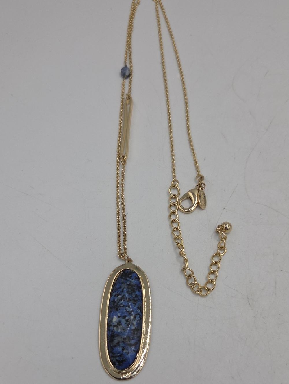 Chico's Long Gold-Frame Blue Stone Pendant Necklace